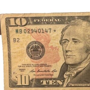 $10 Dollar bill 2013 Star Note Low Serial # MB 02940147 * -- ☆ New York